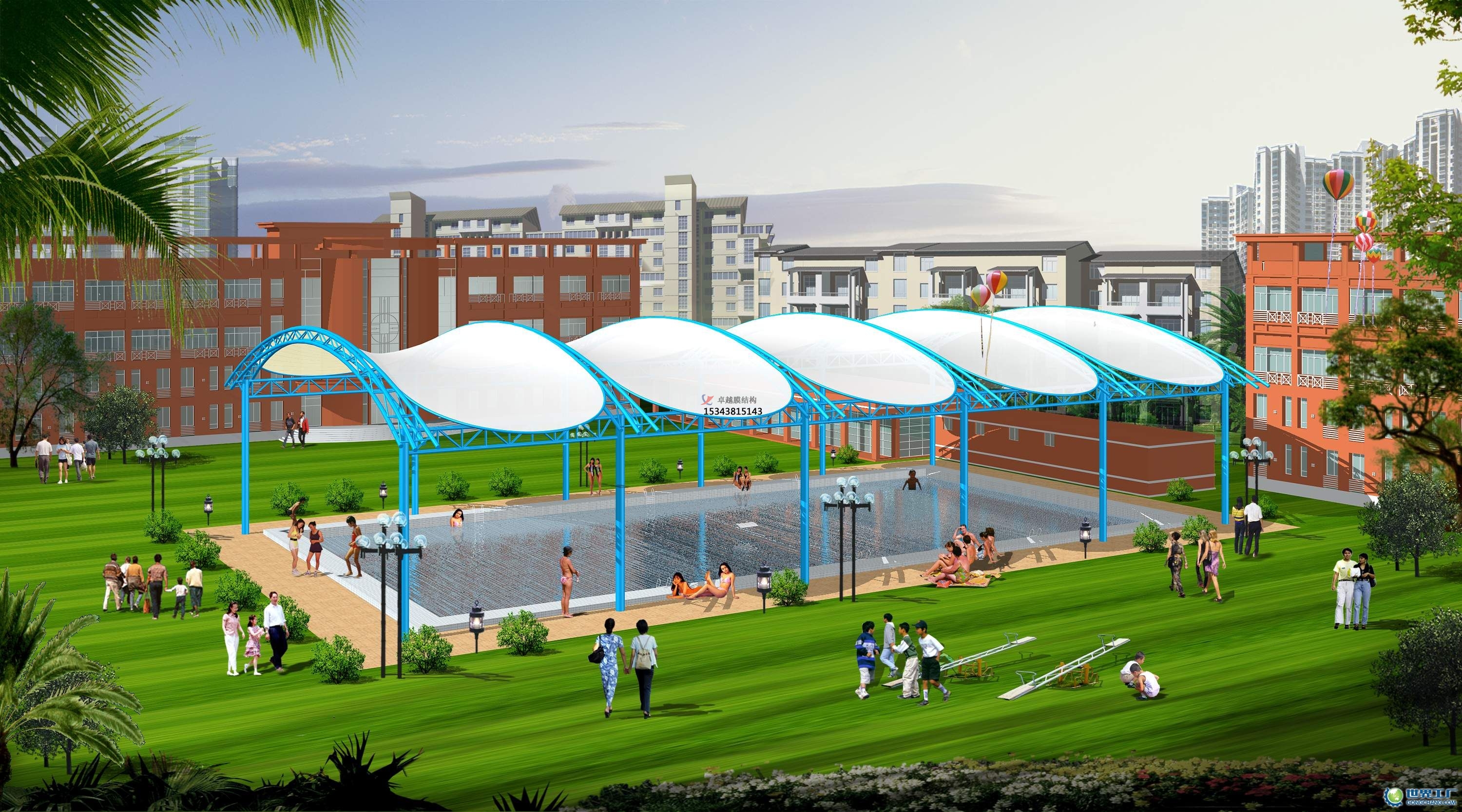 臨滄膜結(jié)構(gòu)游樂場(chǎng)/<font color='red'>水上樂園</font>/造浪池/游泳池/兒童樂園遮陽(yáng)棚廠家【膜結(jié)構(gòu)設(shè)計(jì)】